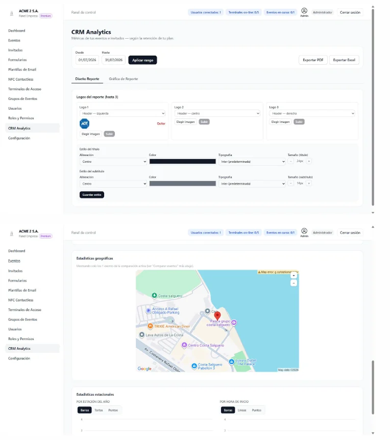 Reporte de evento exportado con la marca del cliente